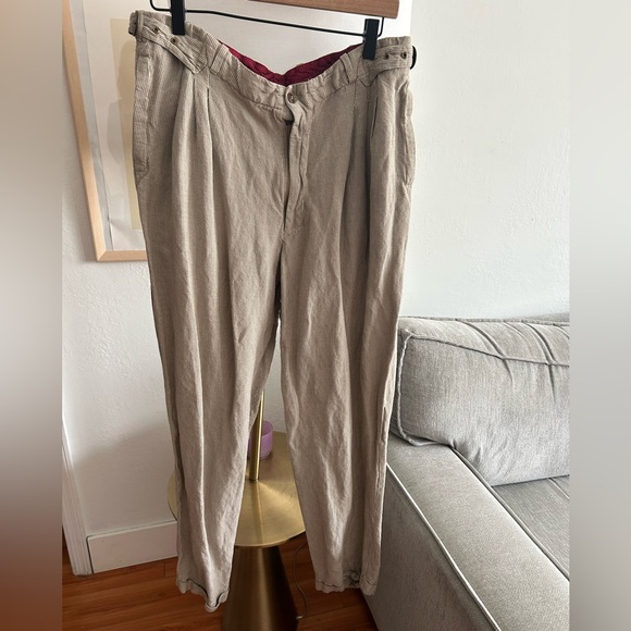 Pronto Uomo Beige Striped Vintage Linen Pants 34 - Picture 1 of 7